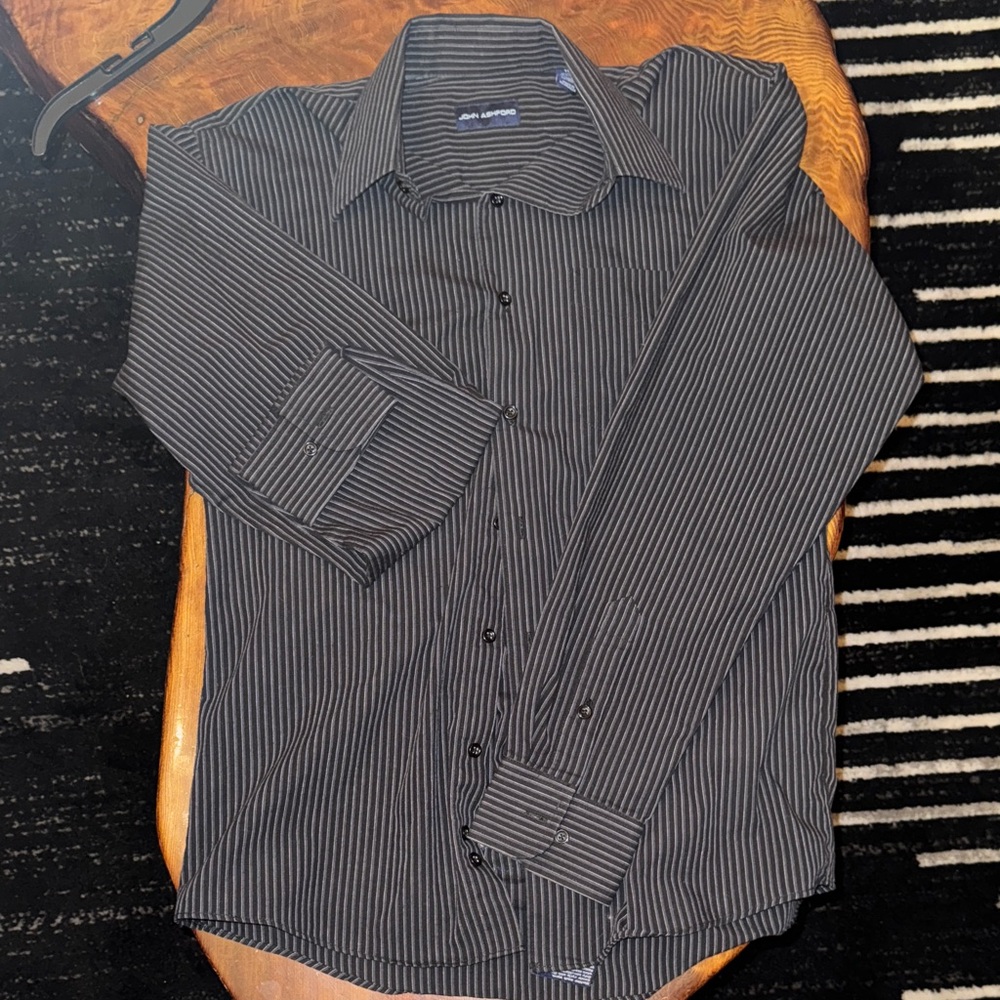 John Ashford Men's Dark Striped Button Down Shirt